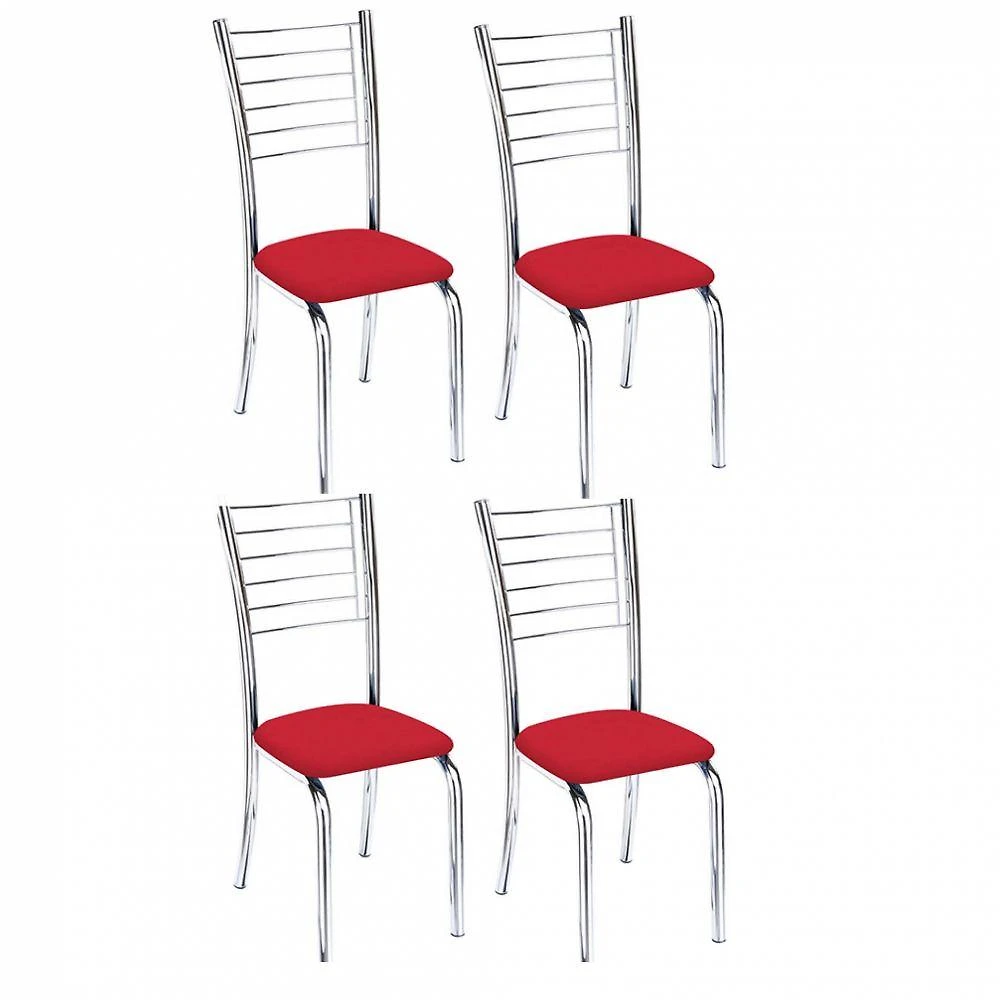 Kit 4 Cadeiras Iara Cromada Para Cozinha Vermelho