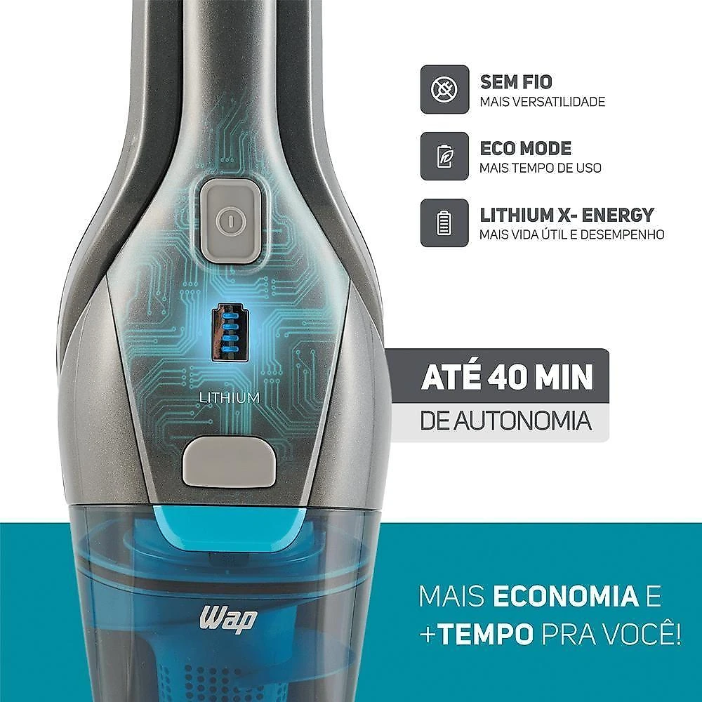 Aspirador De Pó 2 Em 1 Sem Fio WAP Eco Rápido Carregador Bivolt