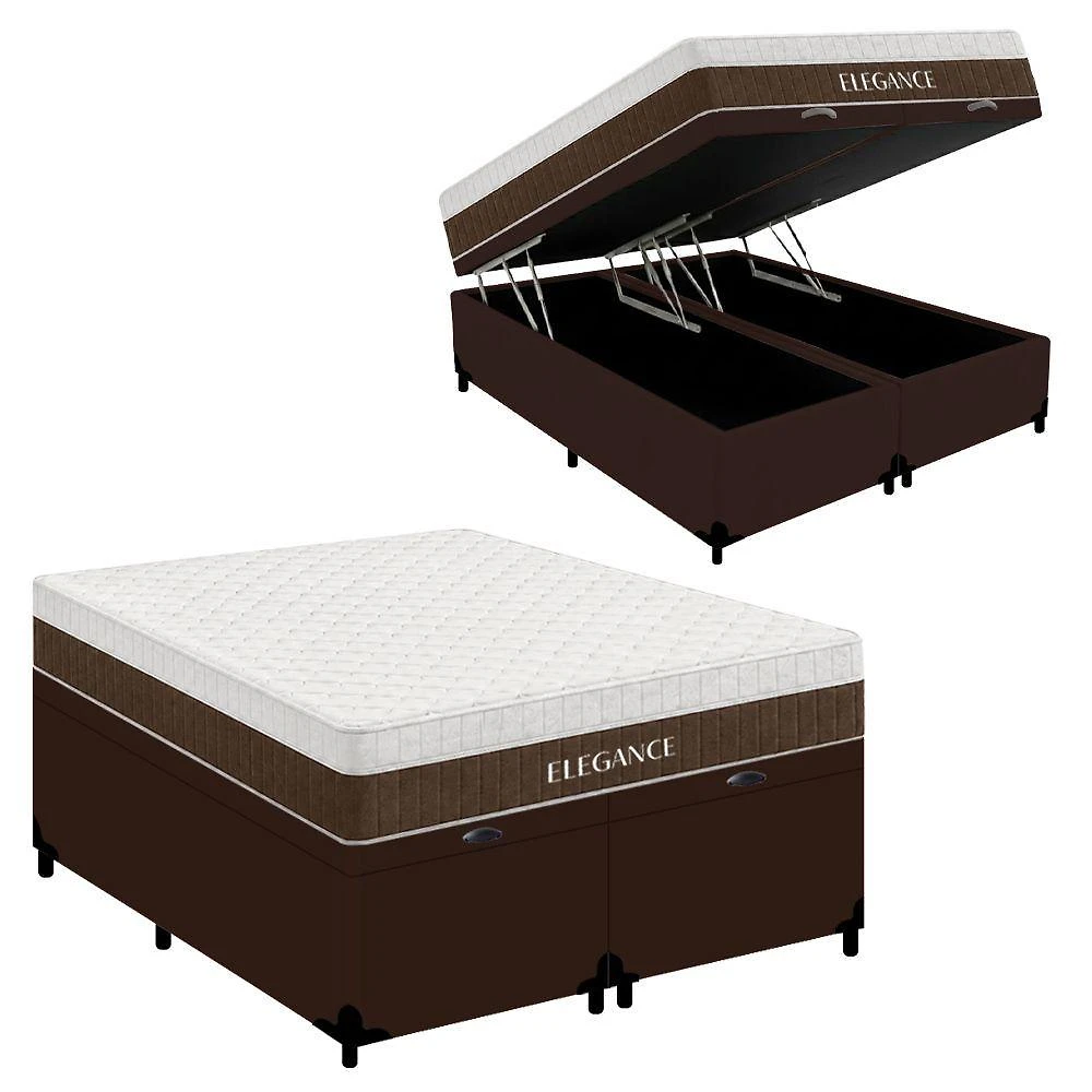 Cama Box com Baú Queen Elegance Molas Ensacadas Tecido Marrom Royal