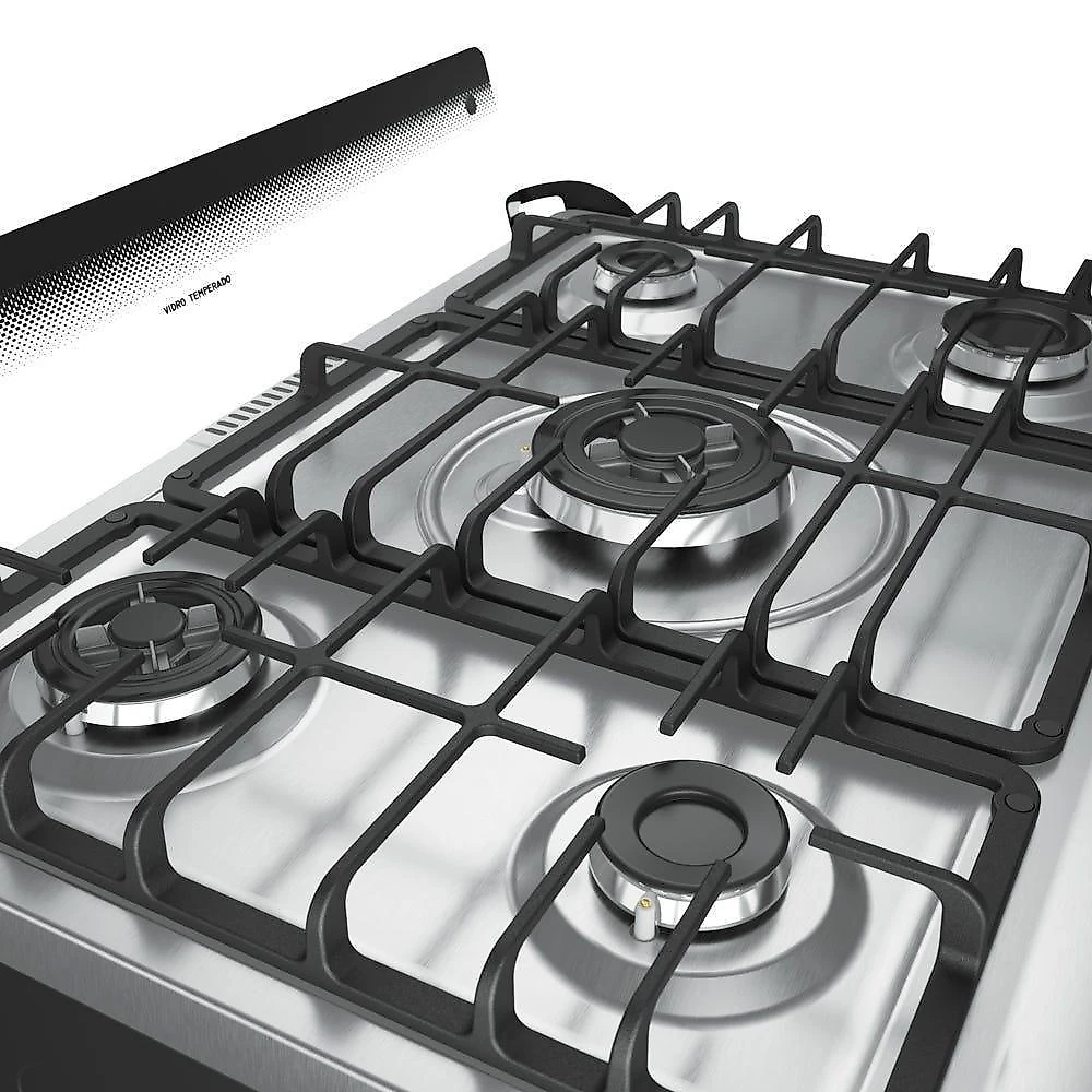 Fogão Mueller 5 Bocas Decorato Gourmet Inox Com Timer E Tripla Chama Inox Bivolt