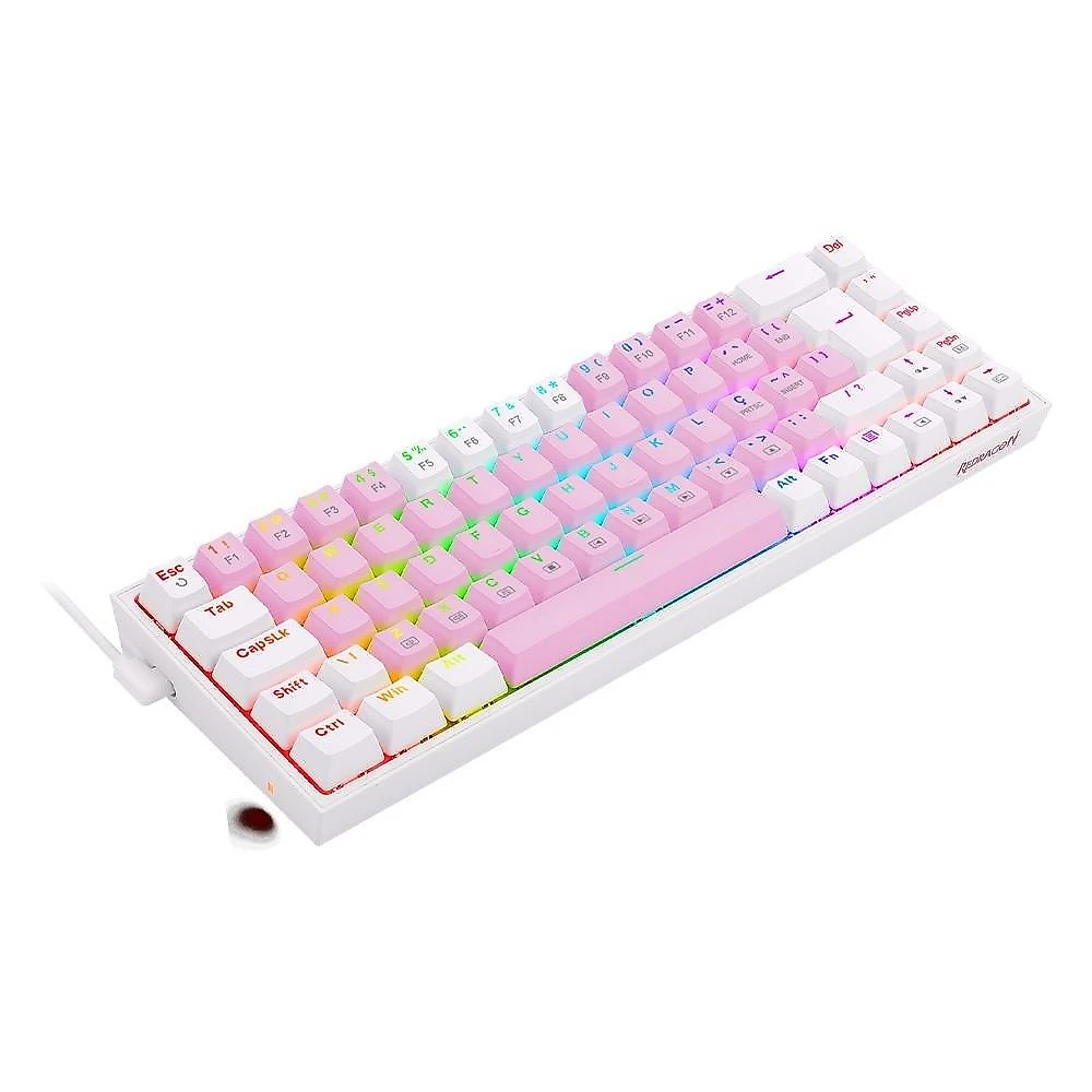 Teclado Mecânico Gamer Redragon Castor, RGB, Switch Blue, ABNT2, Rosa e Branco - K631PW-RGB (PT-BLUE)