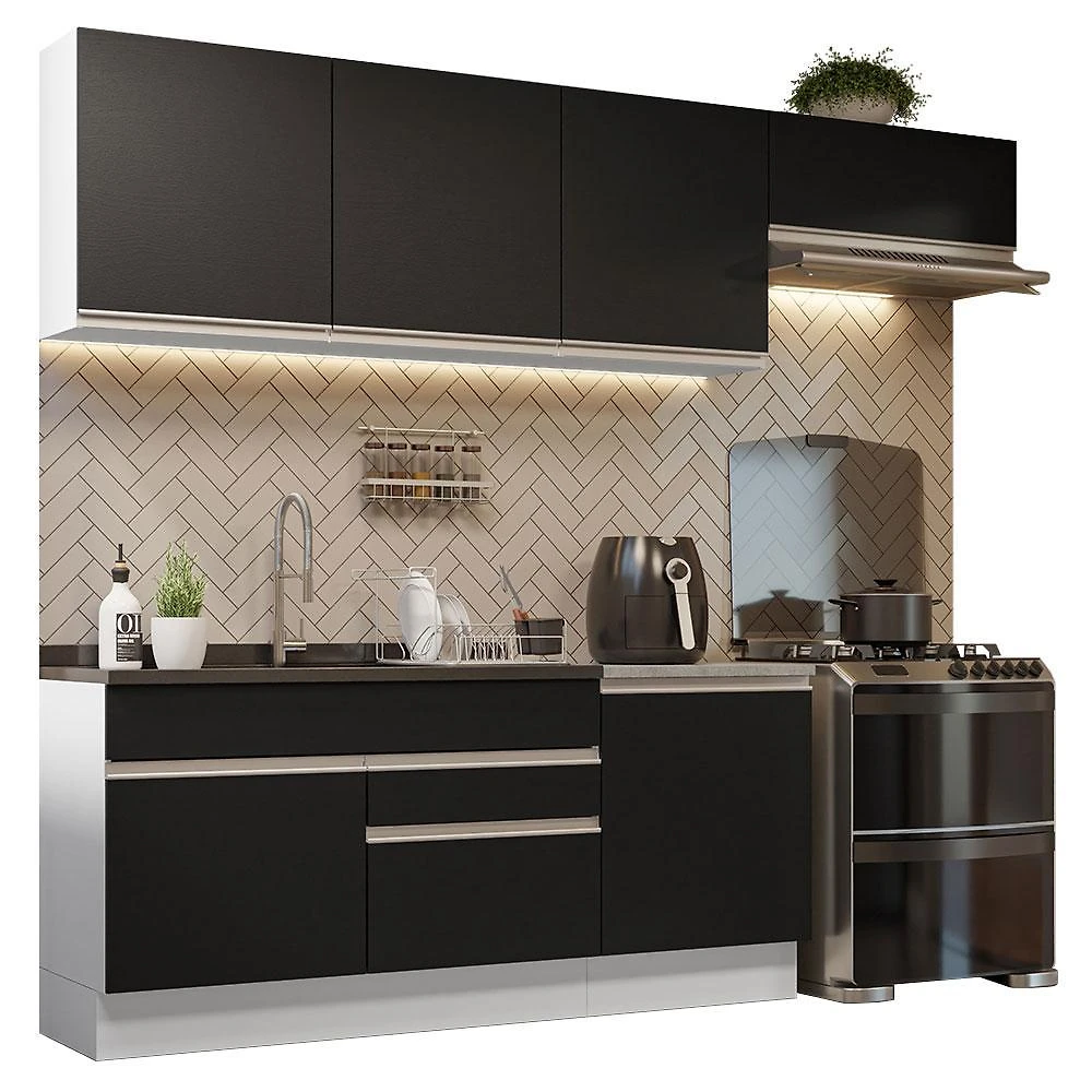 Armário de cozinha completa 260cm branco/preto glamy madesa 03