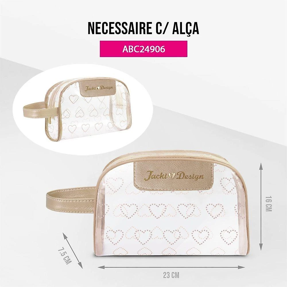 Kit Bolsa Shopper E Necessaire Transparente Love Dourado