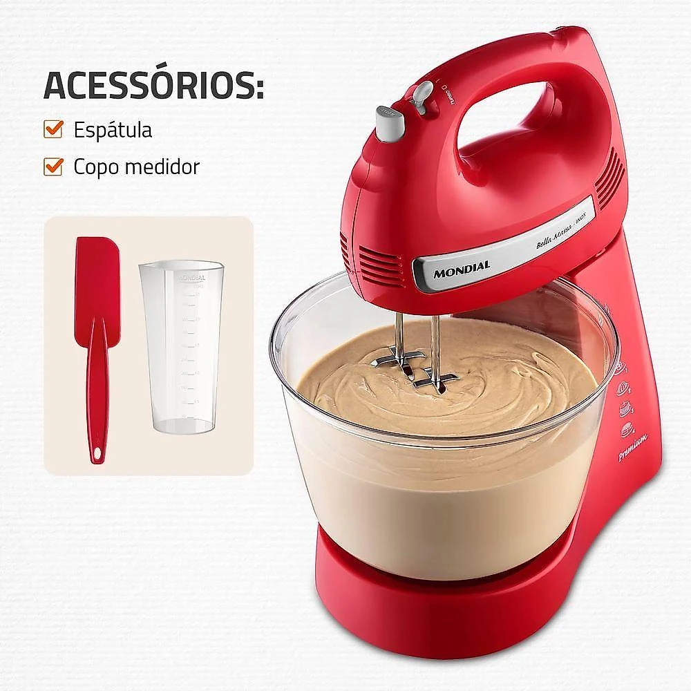 Batedeira com Pedestal Planetária Mondial B-29-NP 500W 4 Velocidades Vermelho 110V