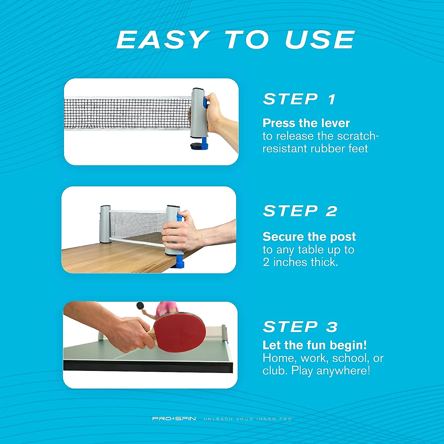 PROSPIN Kit de Ping Pong com Mesa Portátil 4 Raquetes 6 Bolas e Estojo Compacto Vermelho