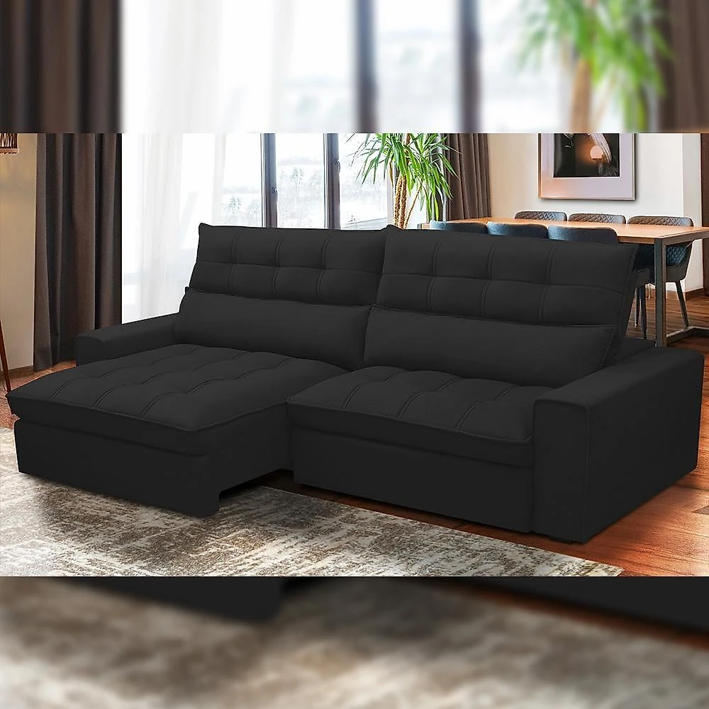Sofá Retrátil Reclinável Para Sala De Estar Living 290cm Dimas F04 Veludo Preto