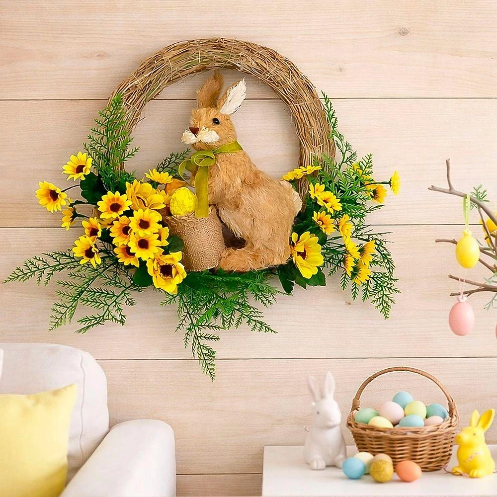 Guirlanda de Páscoa Coelho com Cestinho para Decoração Marrom 35cm