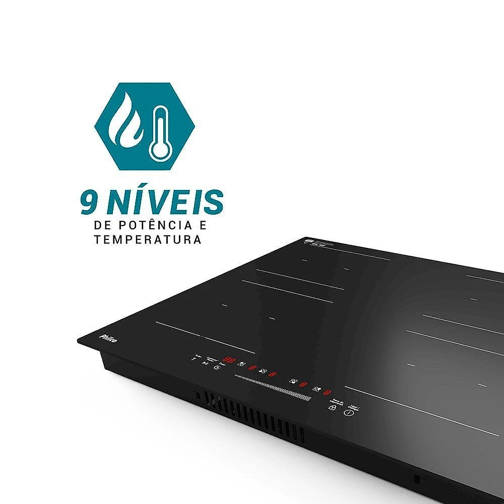 Cooktop De Indução Philco PCTQ1 4 Bocas Função Turbo Display Digital Painel Touch Preto 220V