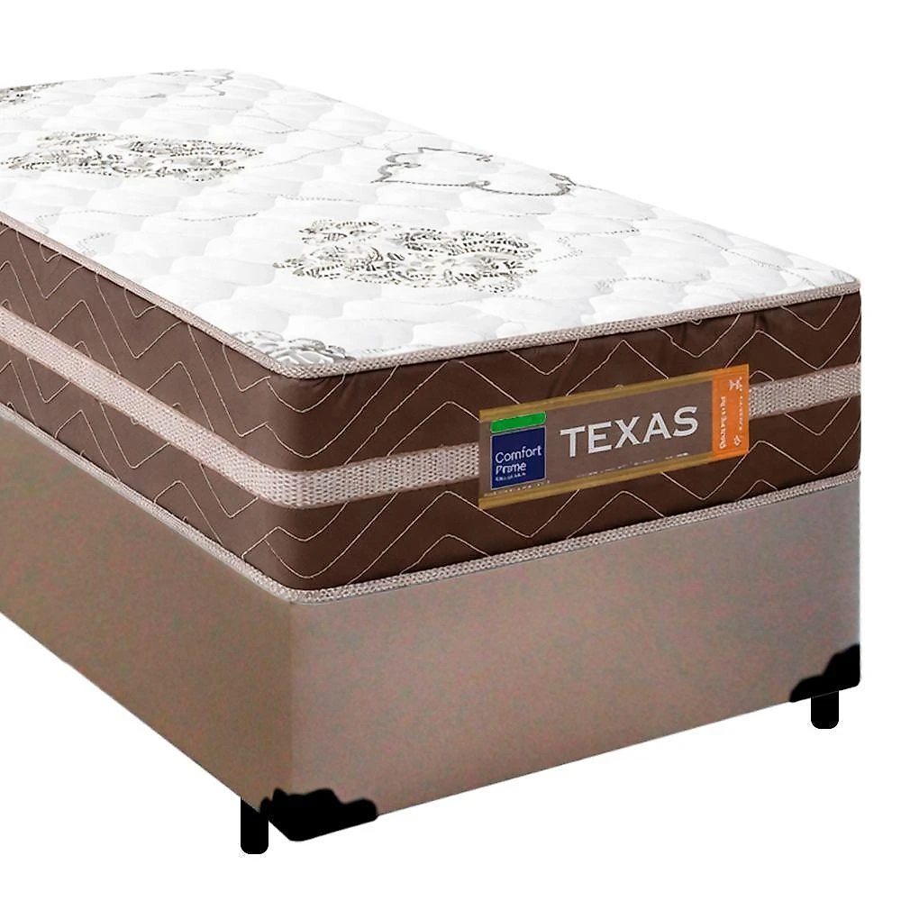 Cama Box Solteiro Sintético + Colchão Molas Ensacadas Texas Prime Colchões 88x188x64cm Bege