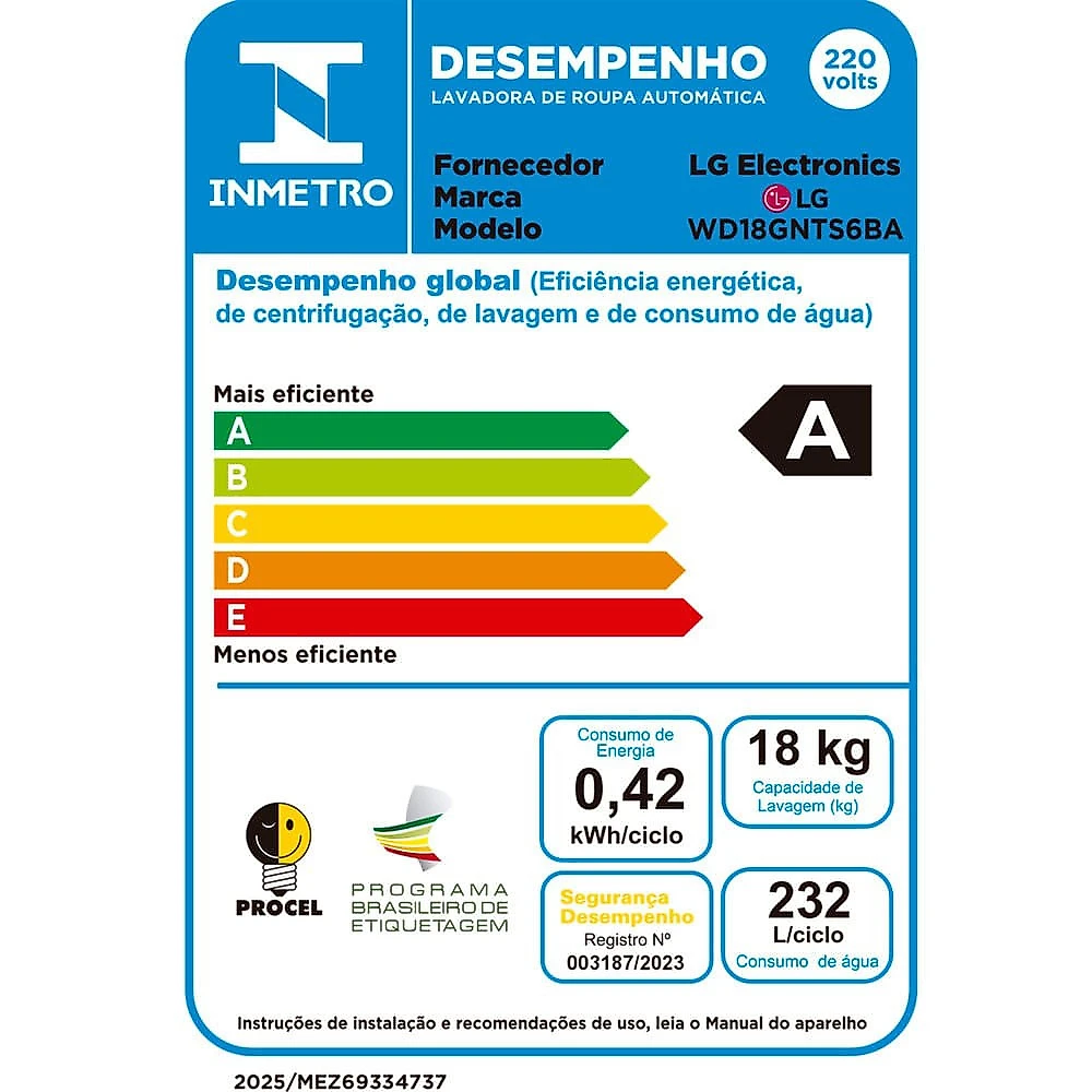 Lava e Seca WD18GNT 18Kg e 10Kg Front Load Automático AI LG Blkinox - 110V