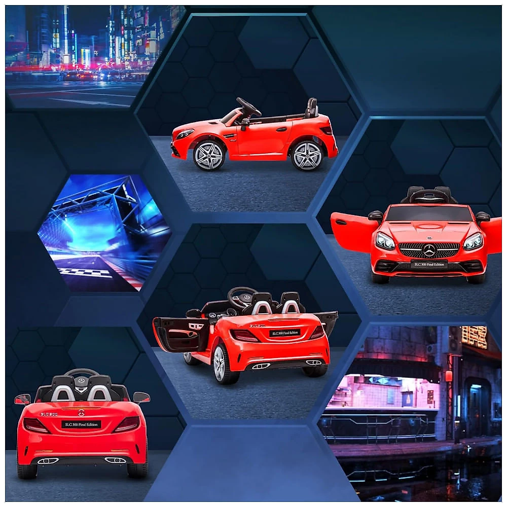 Carro Elétrico Infantil Licenciado Aosom Mercedes SLC 300 12V Vermelho com Controle Remoto, Música, Luzes LED e Suspensão - Para Crianças de 3 a 6