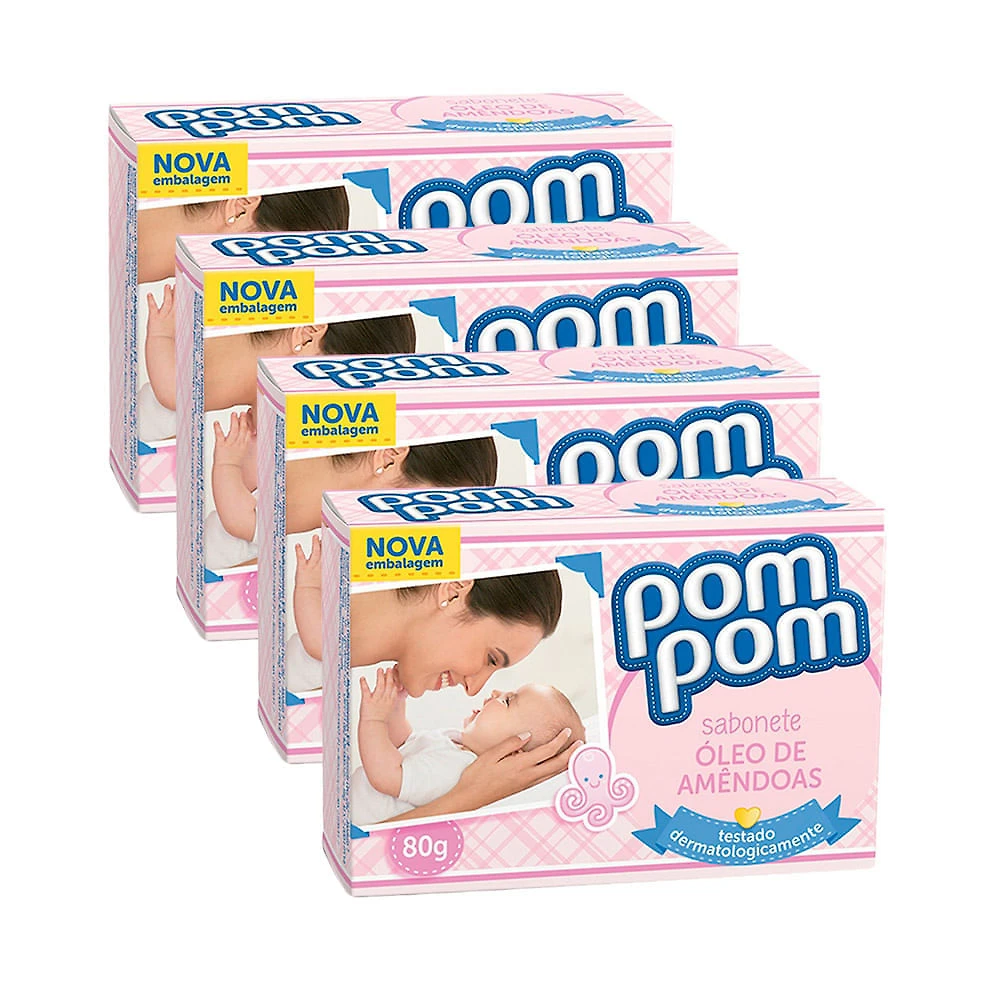 Sabonete Infantil Pom Pom Óleo de Amêndoas com 80g | Kit com quatro unidades