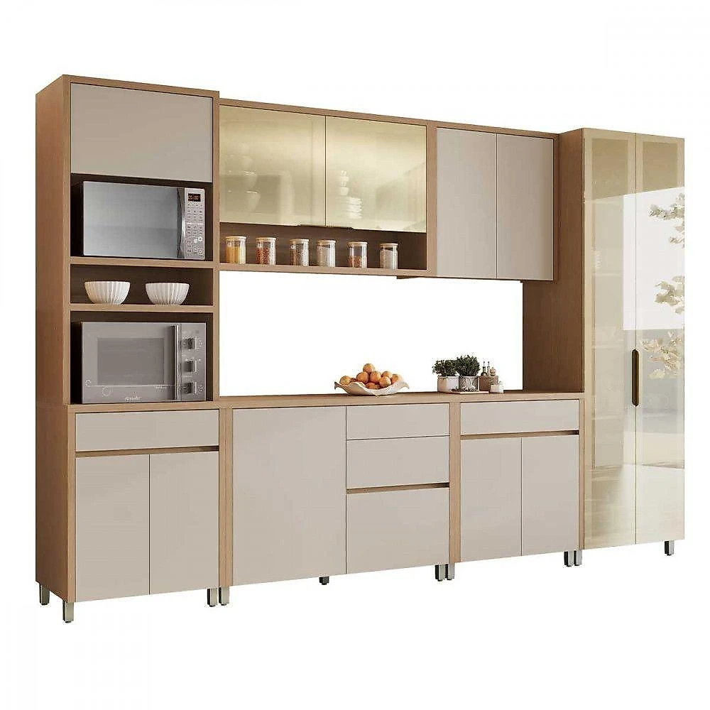 Cozinha Condessa 6 Peças 12 Portas 5 Gavetas MDF 340CM Carvalho Greige