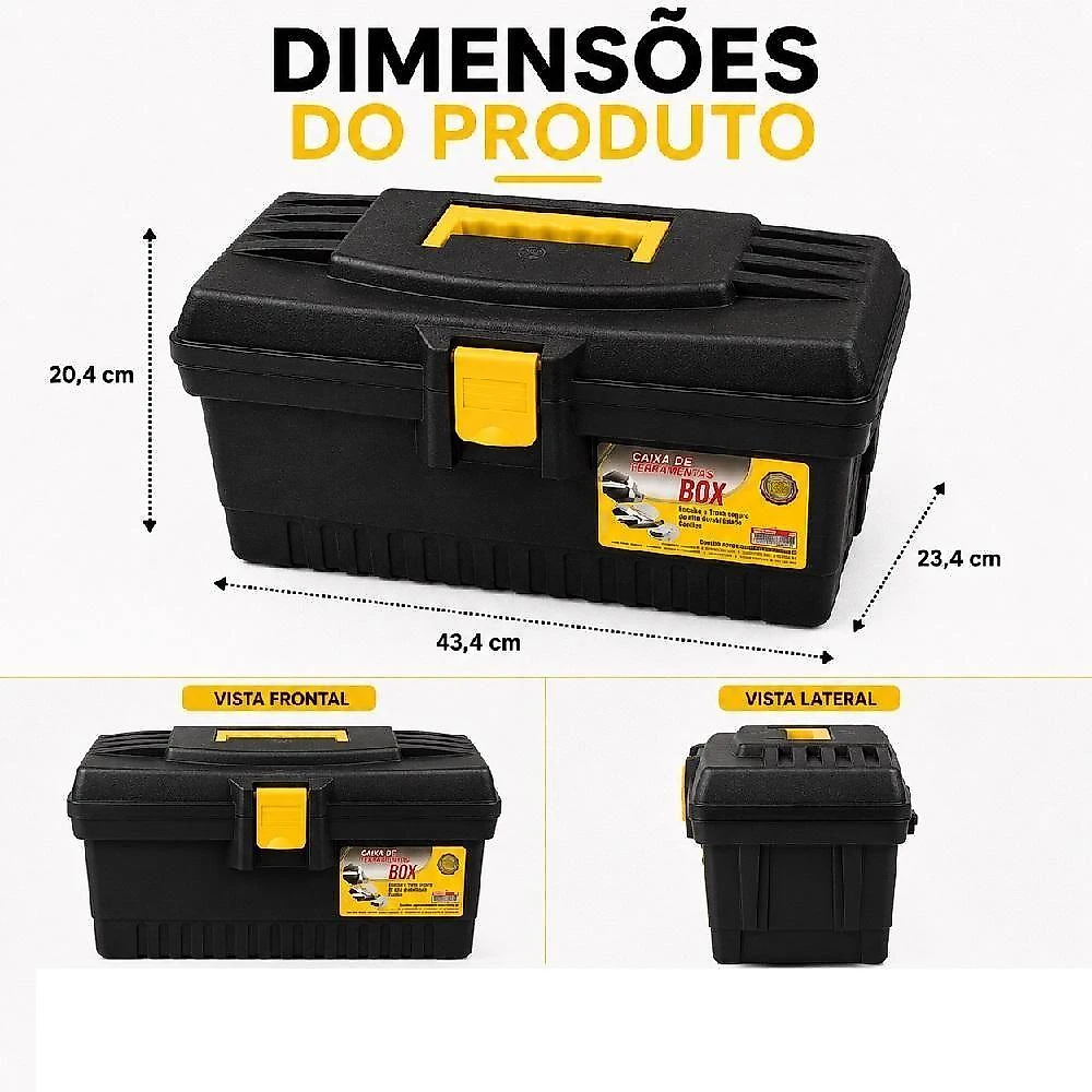 Caixa de Ferramentas Multiuso Bandeja Removível Trava 43cm Preto