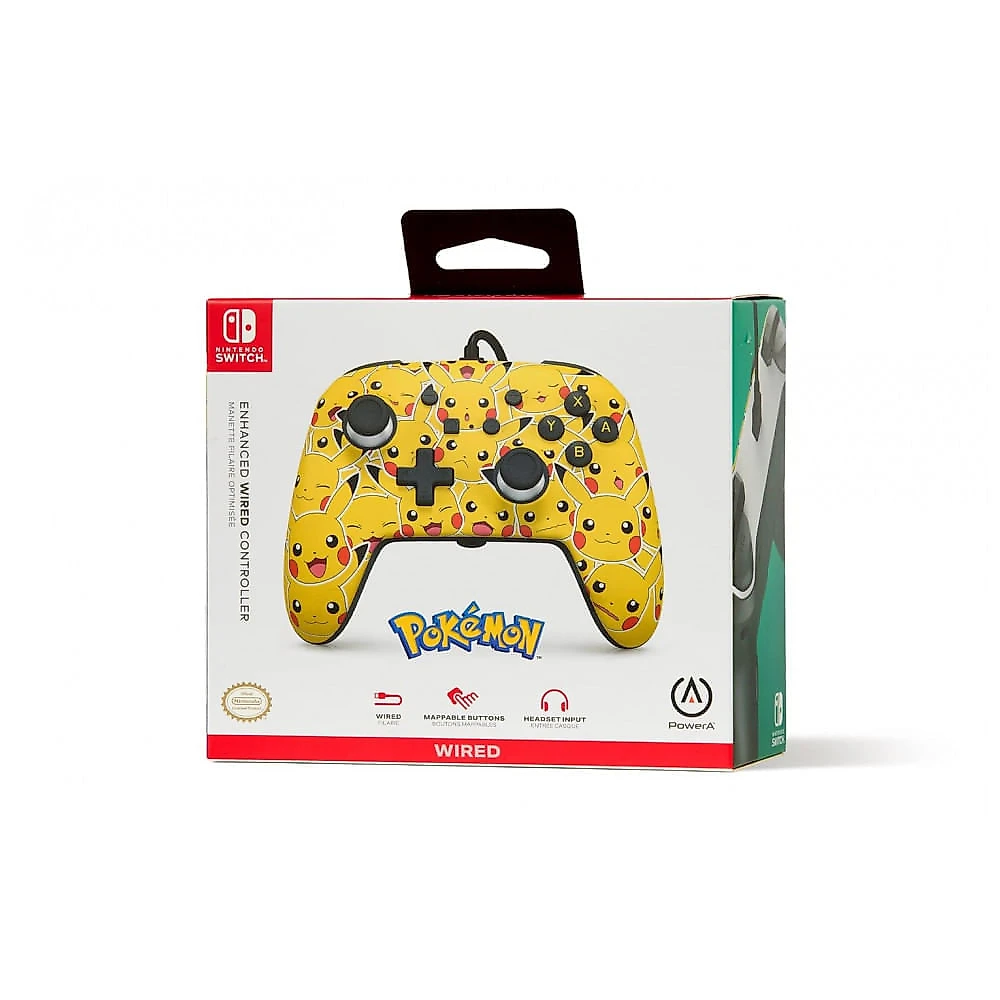 Controle com fio PowerA Enhanced para Nintendo Switch Pikachu Moods com entrada de áudio e botões avançados mapeáveis