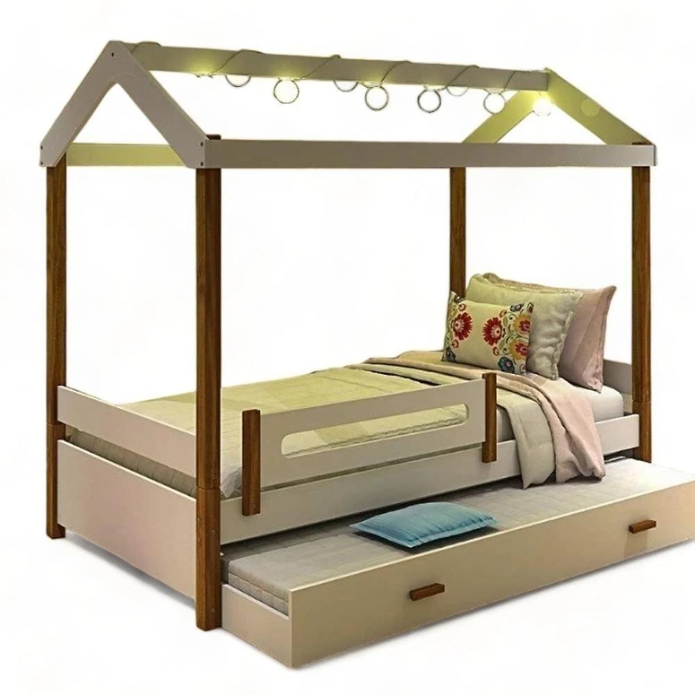 Cama Eliz Branca Com Led E Cama Auxiliar