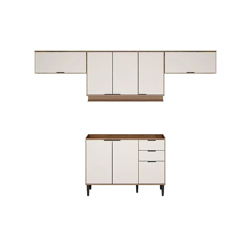 Cozinha Alpha C4P179 7 Portas 2 Gavetas MDF 120CM Freijó e Off White Carraro