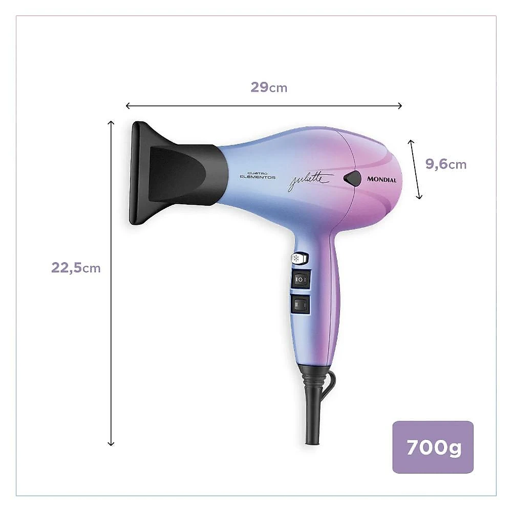 Secador de Cabelo by Juliette Mondial Rosa e Azul SCPJU03 127V