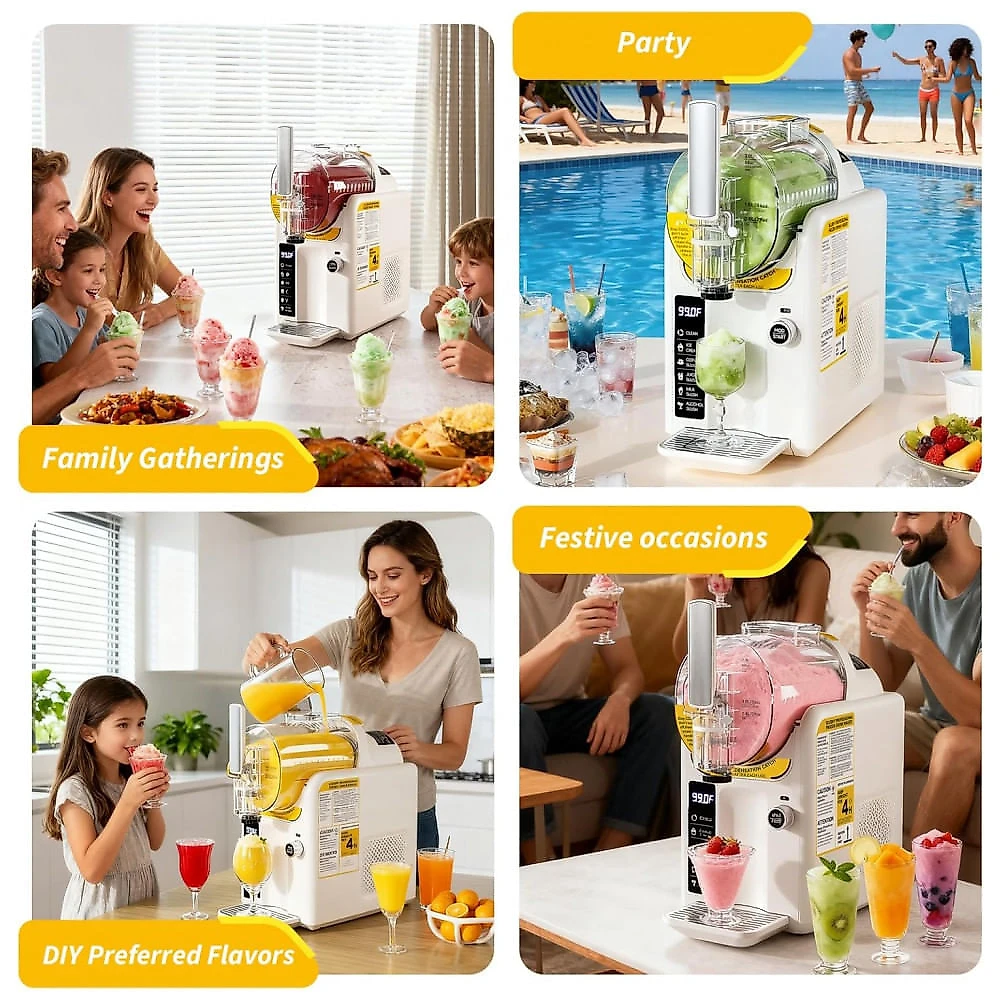 Máquina de Slush Raspadinha Baotree 2L Frozen 5 Programas Sem Gelo Auto Limpeza Branca