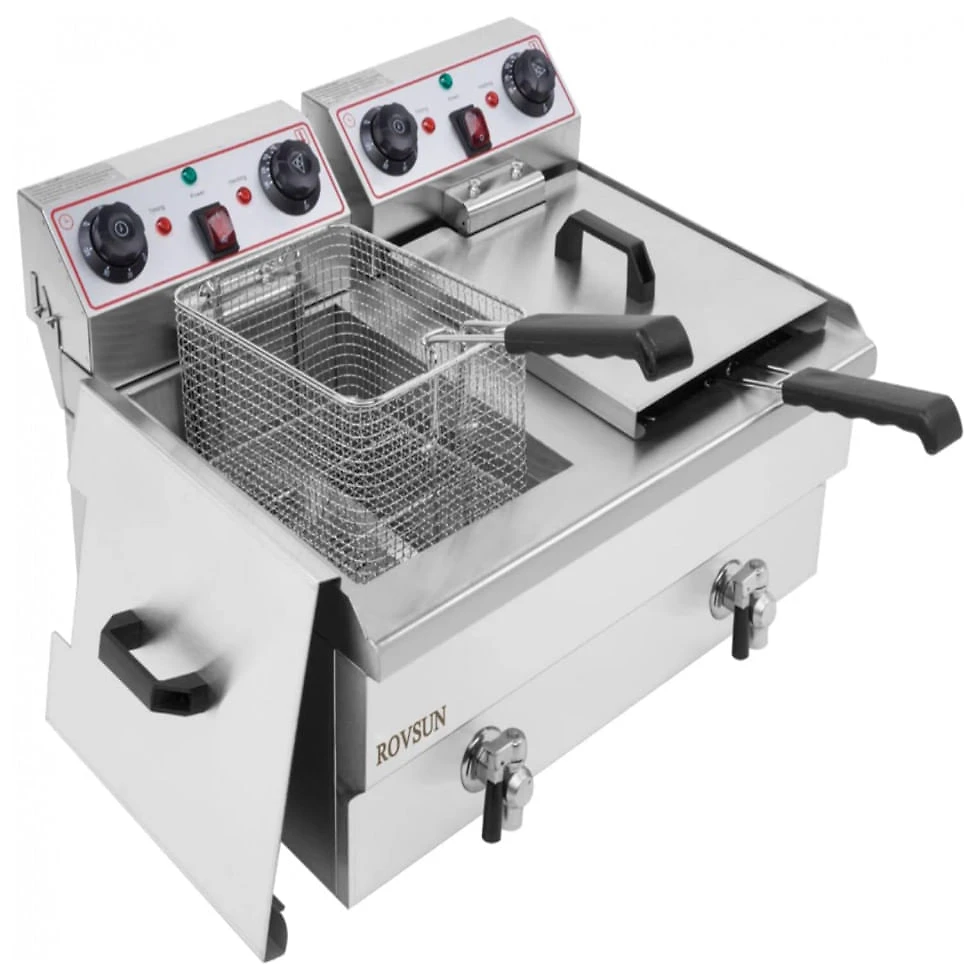 Fritadeira Elétrica Profissional 12L em Aço Inoxidável, 1700W 110V, ROVSUN, Prata