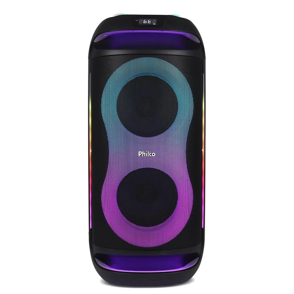 Caixa de som amplificada philco pcx6702 com bluetooth, ex bass, iluminação led e até 12h de bateria - 800w