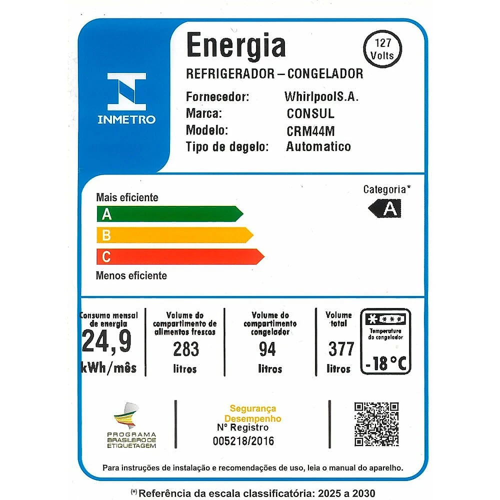 Geladeira Consul 377 Litros Frost Free Duplex - CRM44MK Inox - 110V