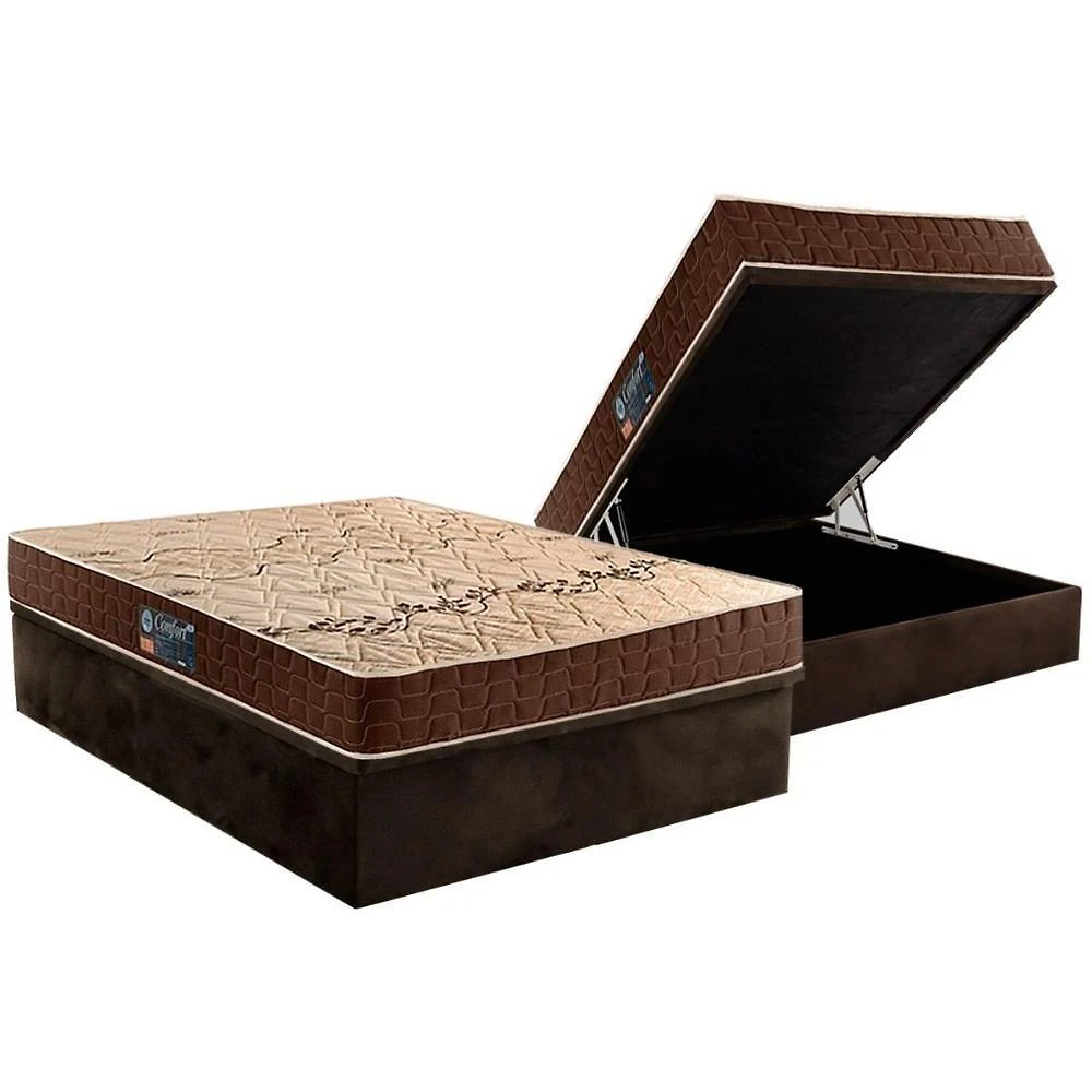 Conjunto Box Baú Casal: Colchão Espuma Anjos D28 Confort Double Face + Base Crc Suede Brown(138x188)