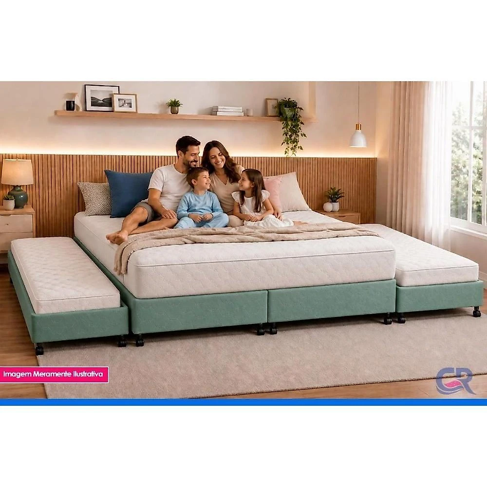Cama Box King Poli Green com Auxiliares Tecido Verde Colchões Castor