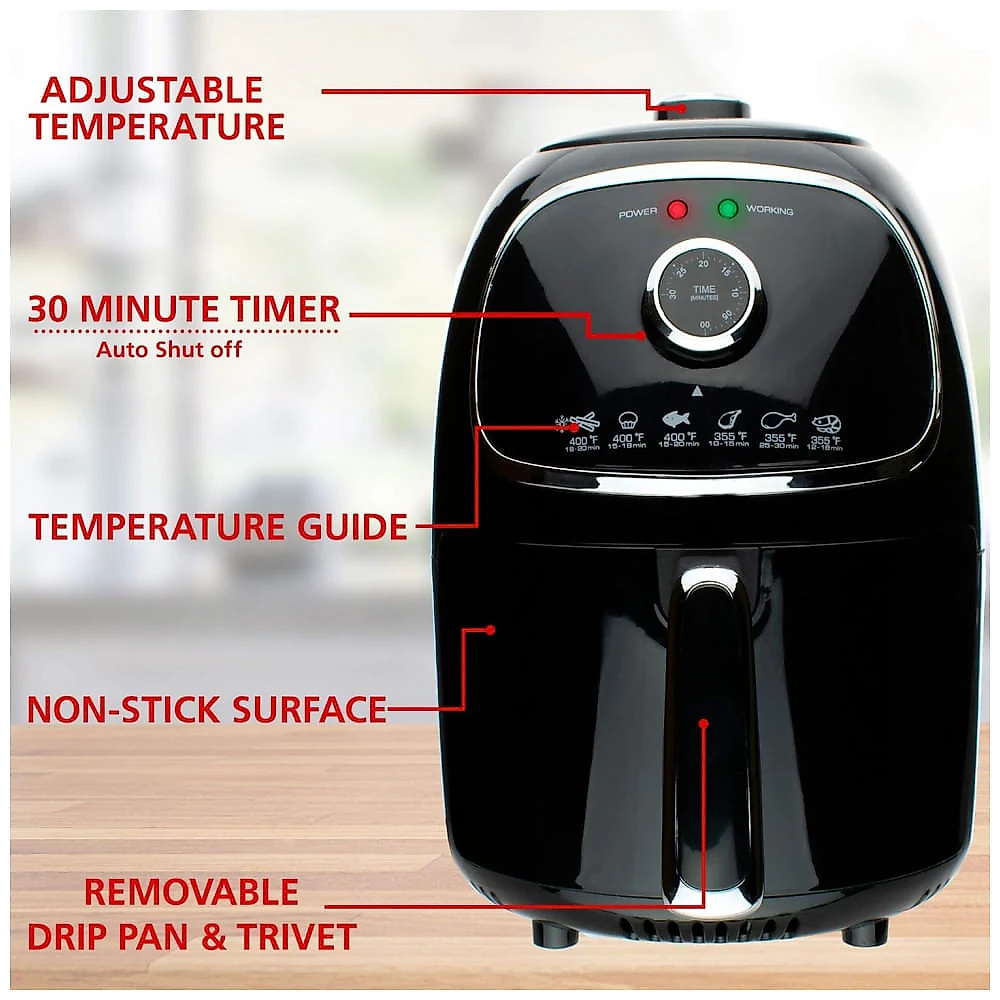 Fritadeira Elétrica Sem Óleo Brentwood Preta 2L Timer e Controle de Temperatura 1200W 110V