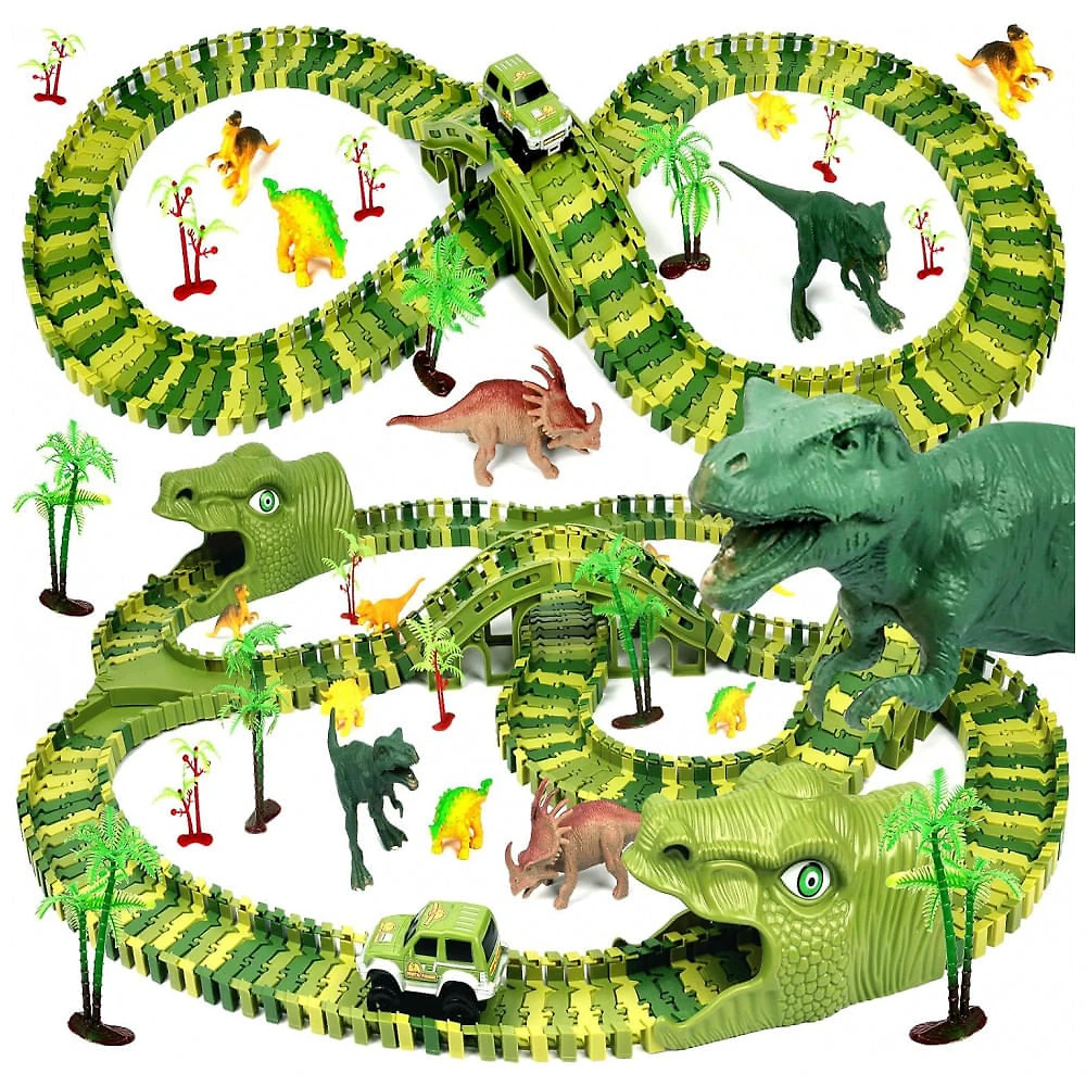 Brinquedos de Dinossauros para Crianças 266 Peças Crie um Mundo dos Dinossauros com Pistas de Corrida, great dachong