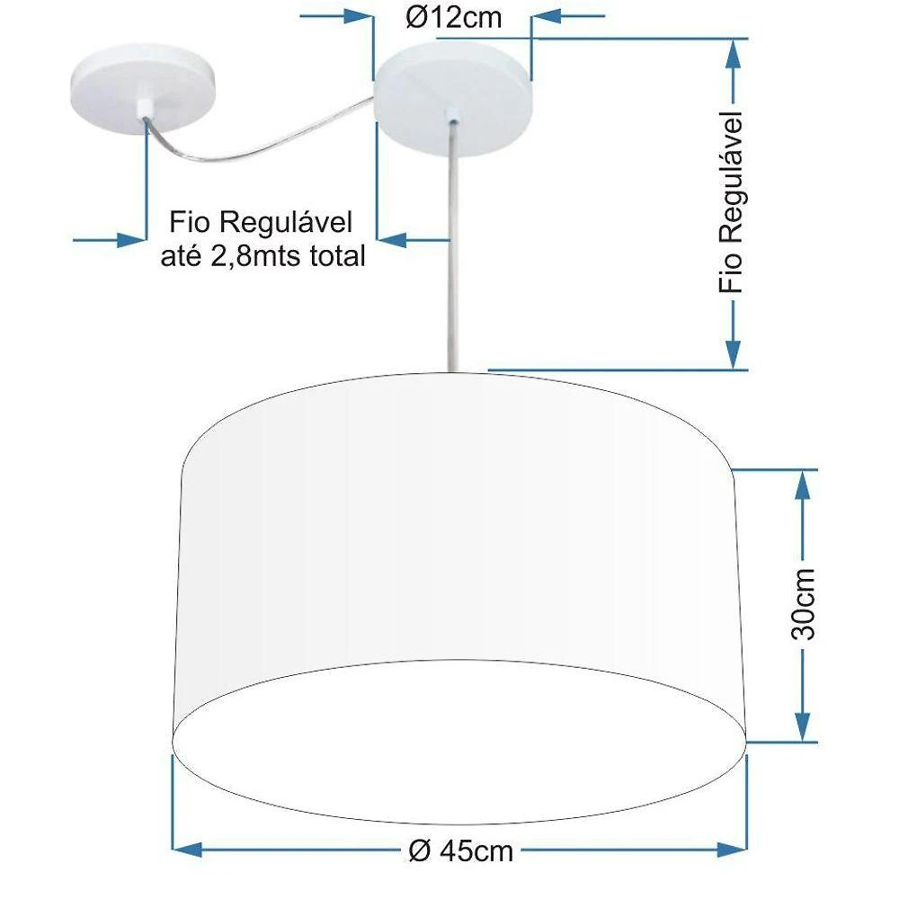 Lustre Pendente Cilíndrico Com Desvio Md-4229 Cúpula Em Tecido 45x30cm Preto - Bivolt
