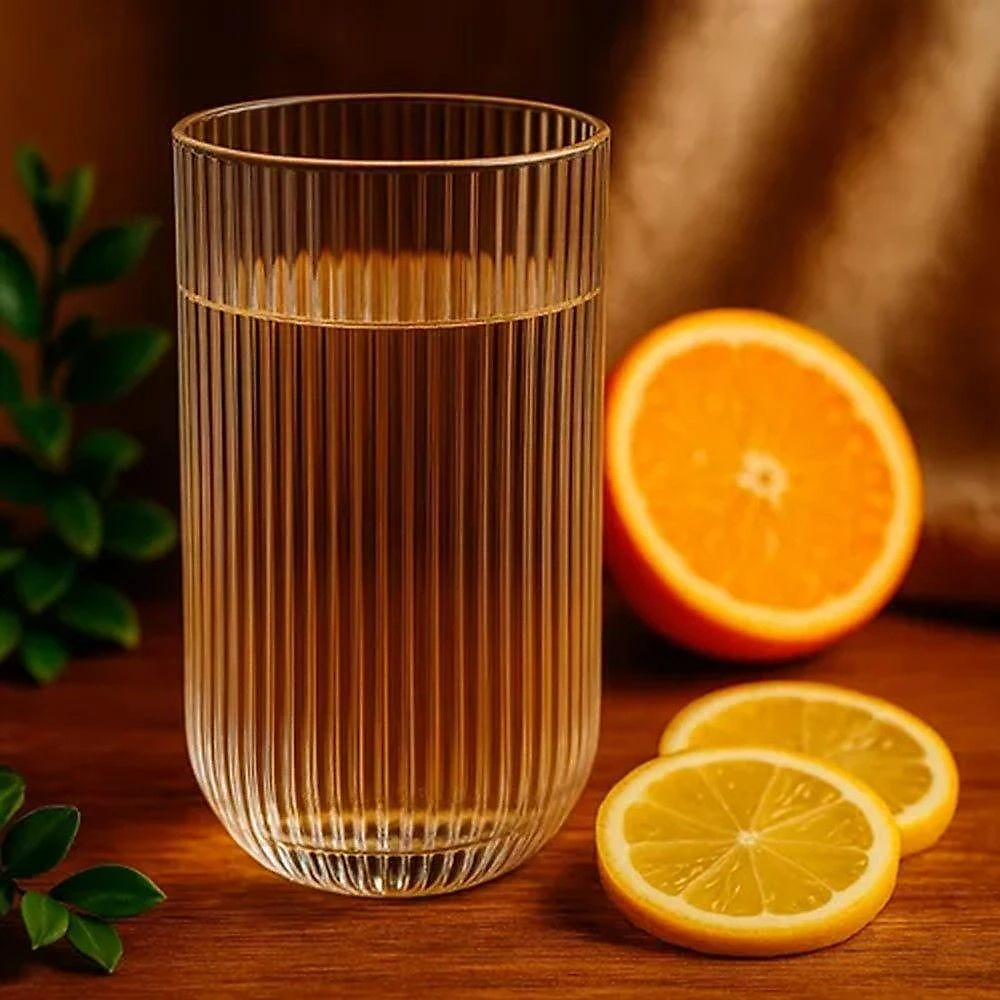 Jogo 4 Copo De Vidro Alto Para água Suco Lines Transparente 430ml Wolff