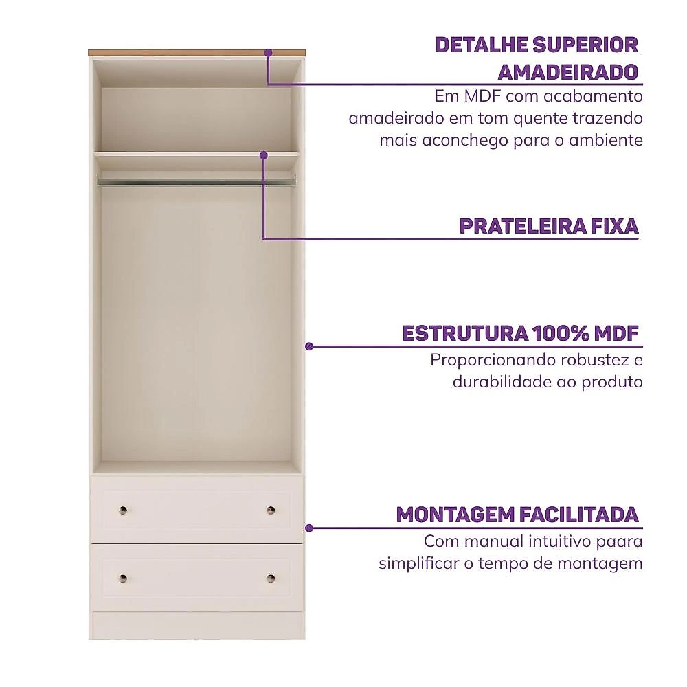 Quarto de Bebê Completo 1 Berço 1 Cômoda e 1 Guarda Roupa Baby Ananda Casatema MadeiraOriginals Quarto de Bebê Completo 1 Berço 1 Cômoda e 1 Guarda Roupa 2 portas Baby Ananda Casatema OffWhite/Mel