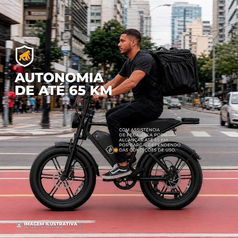 Bicicleta Elétrica 1000W Fat Tire Aro 20, Suspensão Dupla, Freios Hidráulicos, Shimano 7 Marchas e Autonomia de 65 km - Ebike - Gshield