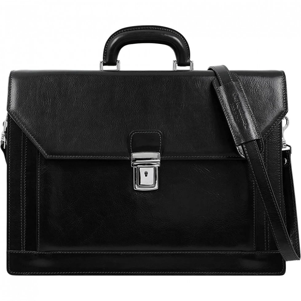 Bolsa Maleta Time Resistance de Couro Masculina para Laptop , Preta