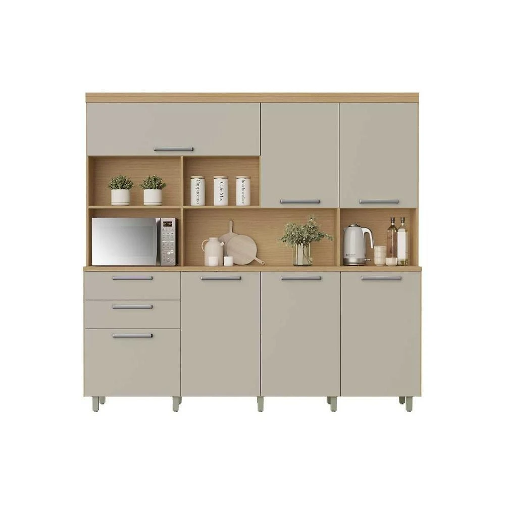 Kit De Cozinha Compacta Nobreza C- 7 Portas E 2 Gavetas 210cm Carvalho-cinza - Nesher