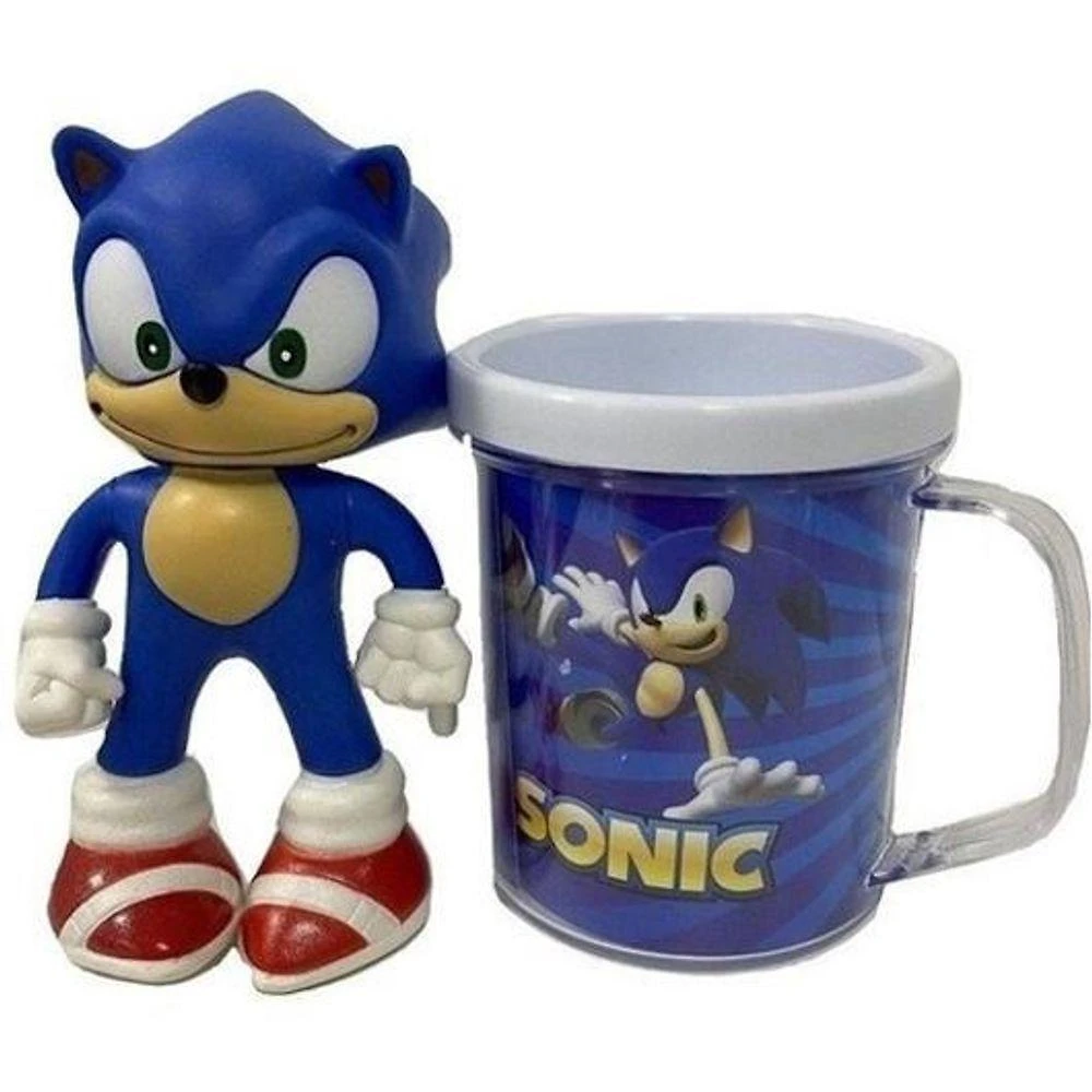 Kit Sonic The Hedgehog Caneca + Boneco 16cm