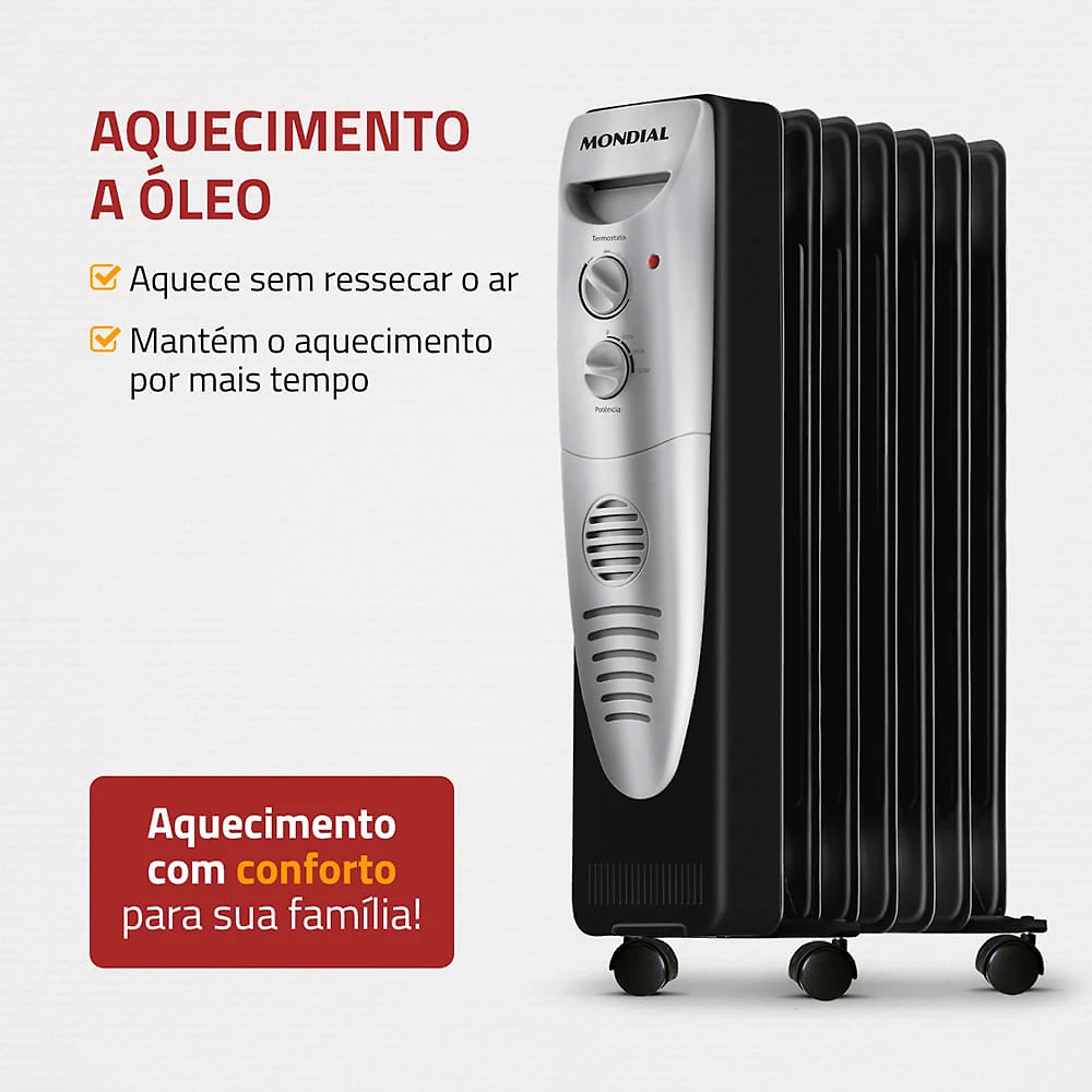 Miniatura Aquecedor a Óleo Mondial A-06 AQUECEDOR A OLEO-127V-PRETO/PRATA