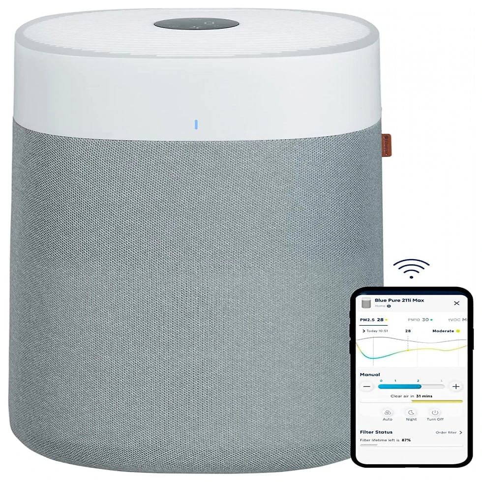 Purificador de Ar com Filtro HEPA Silencioso, Cobertura 141 m2 110V, Blueair 211i Max, Cinza e Branco