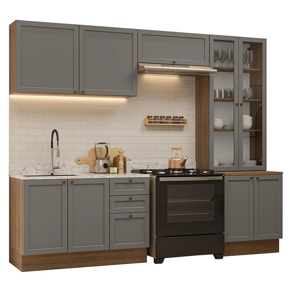 Armário de cozinha completa 270 cm rustic/cinza vik madesa 06
