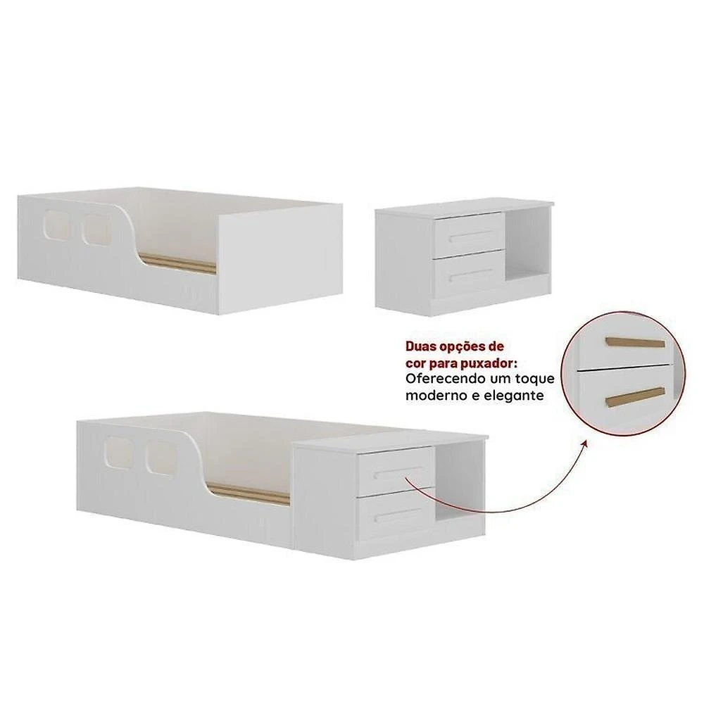 Quarto Infantil com Guarda-roupa 2 Portas 2 Gavetas com Cômoda e Cama Magia Espresso Móveis Branco/Verde