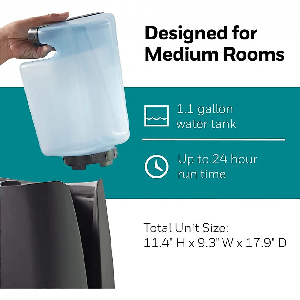 Umidificador para Espaços Médios até 24 Horas com 3 Litros de Capacidade, 110V, Preto