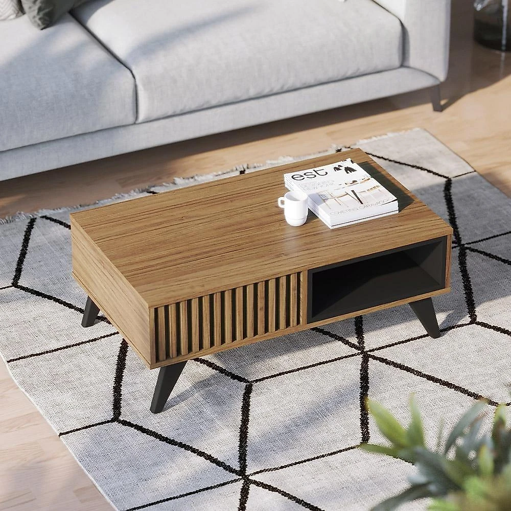Mesa De Centro 01 Nicho Delta C04 Preto Fosco Noce Milano