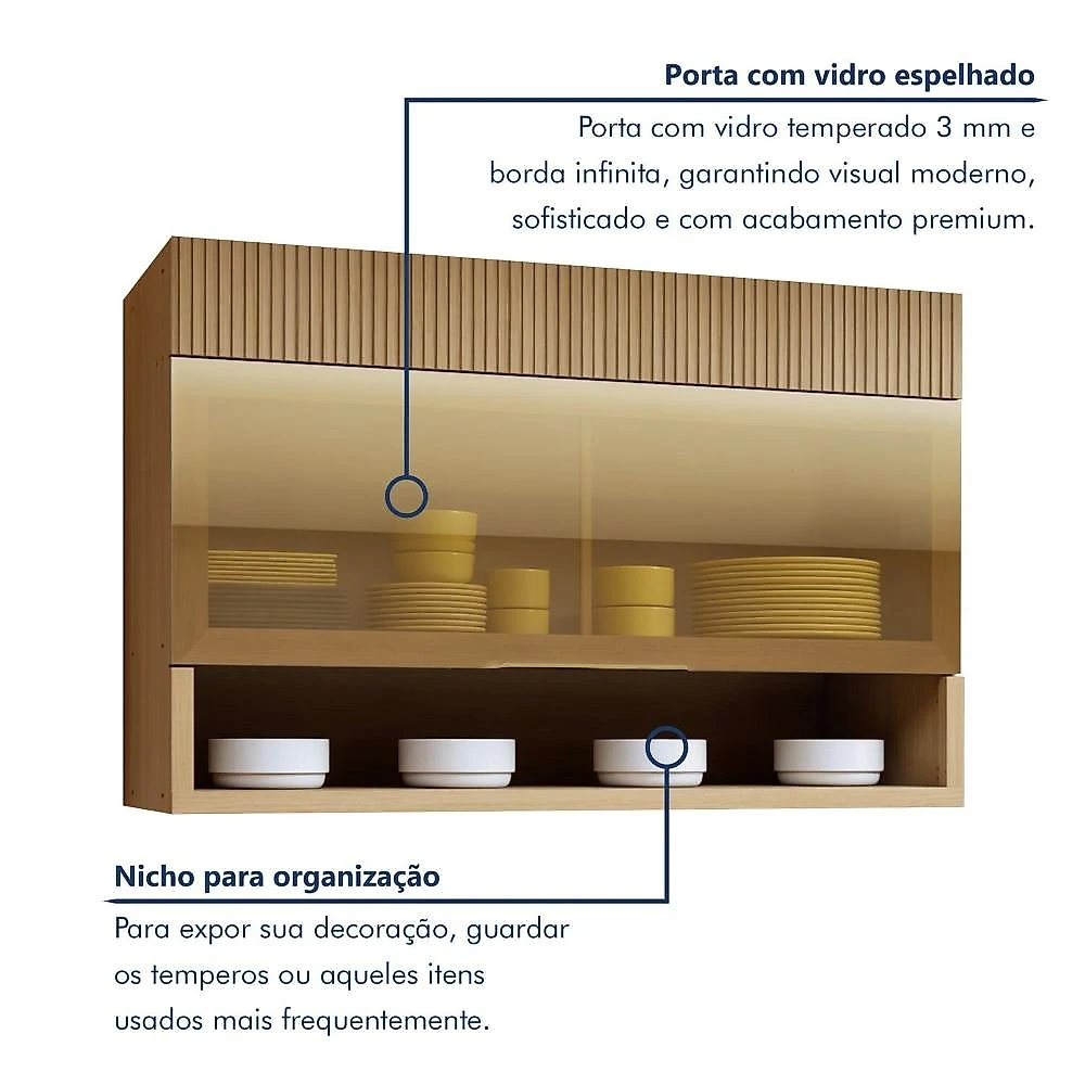 Cozinha Completa Modulada 3 Peças 5 Portas 2 Gavetas 100% MDF Realeza Premium Carvalho/Titânio