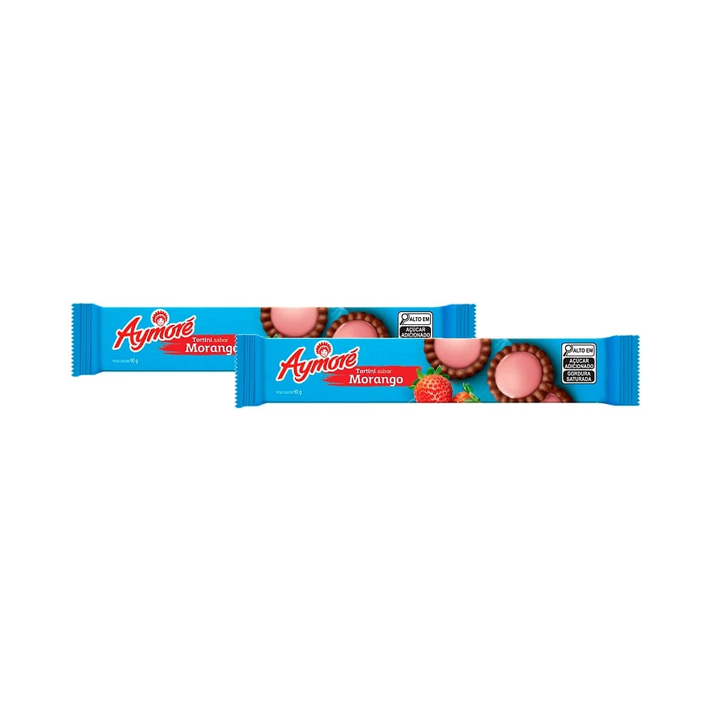 Kit 2 Biscoito Aymoré Tortini Sabor Chocolate e Recheio de Morango 90g