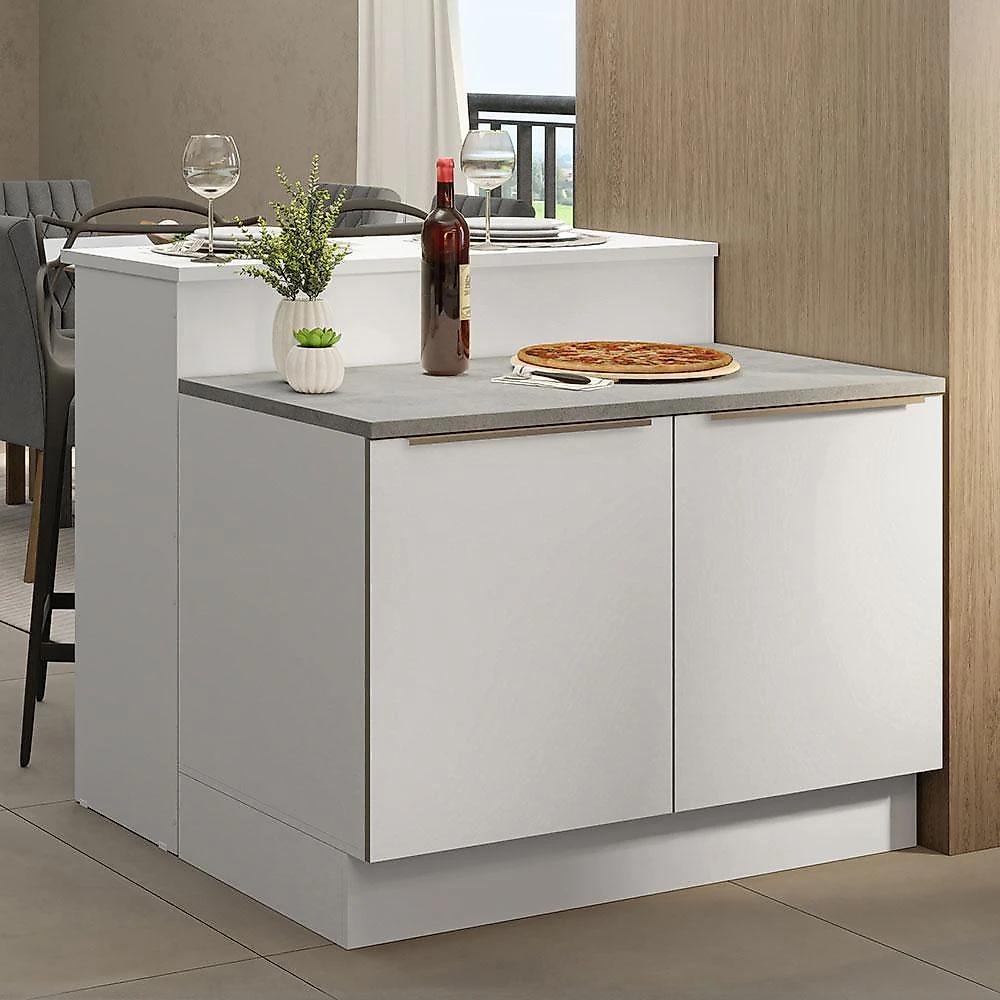 Ilha de cozinha com bancada e balcão 120 cm branco lux madesa