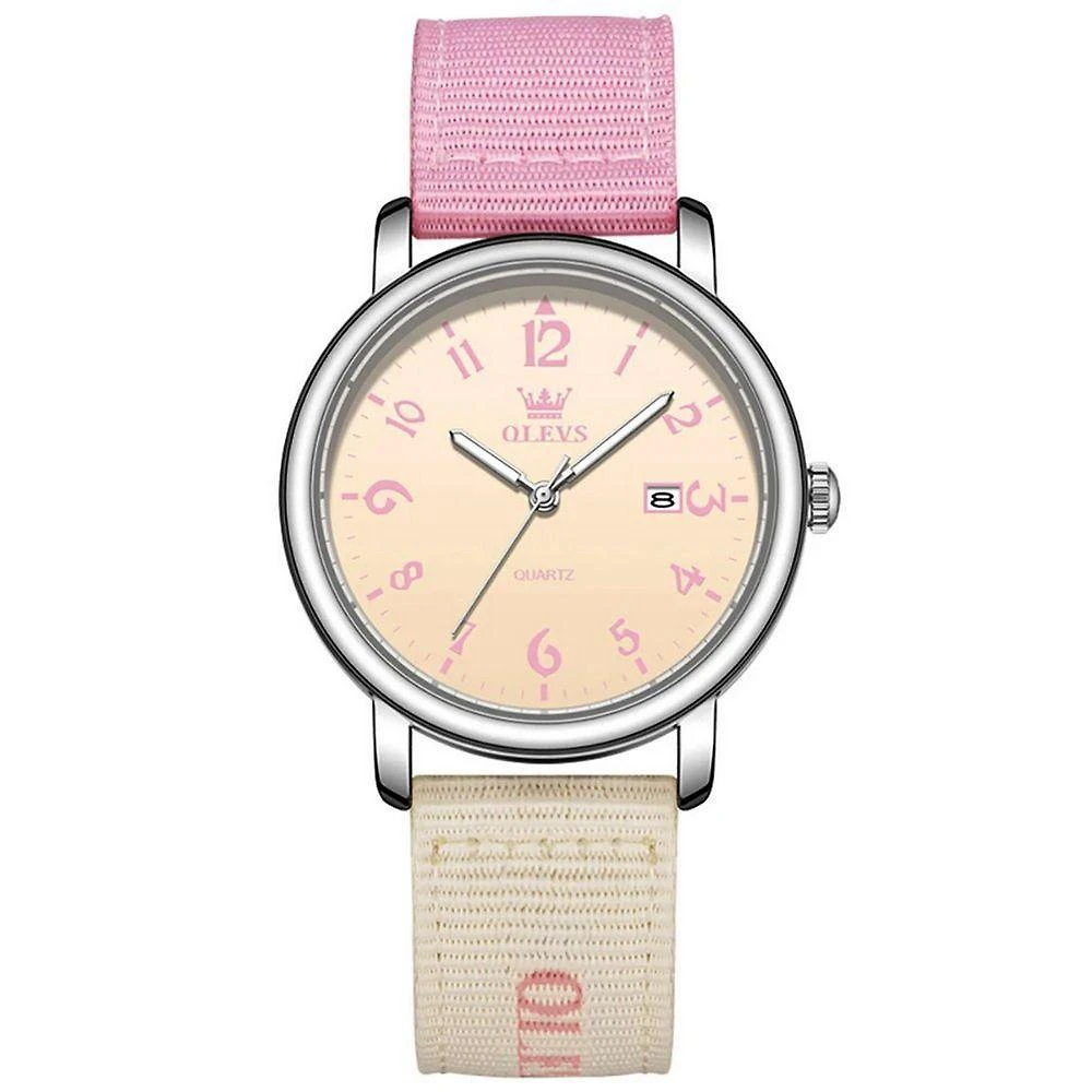 Relógio de Pulso Analógico de Quartzo Casual Pulseira de Nylon a Prova D'agua Rosa Olevs