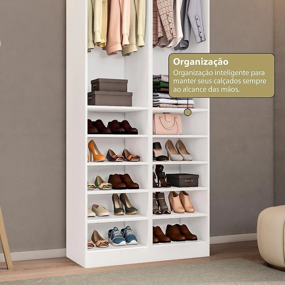 Guarda-Roupa 2 Módulos Roupeiro Closet Sapateira sem Porta Versatille Yescasa Branco