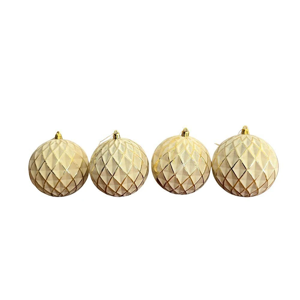 Bolas de Natal Decorativas Jogo Trabalhadas 10CM Kit 4 Unidades Branco Dourado Cromus