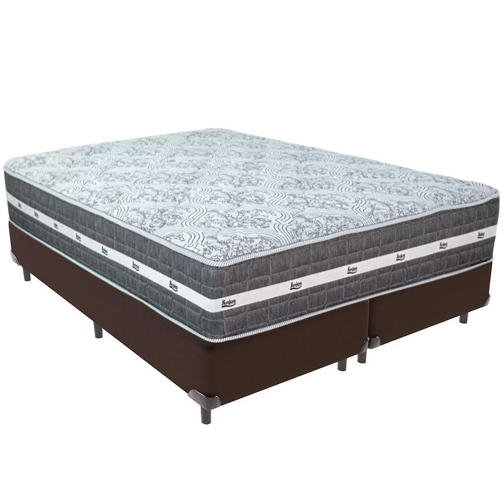 Cama Box Marrom E Colchão Black Graphite Molas Ensacadas Queen 158x198x32 Anjos
